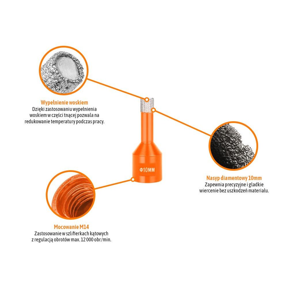 Otwornica diamentowa z uchwytem M14/10 mm / TEGER