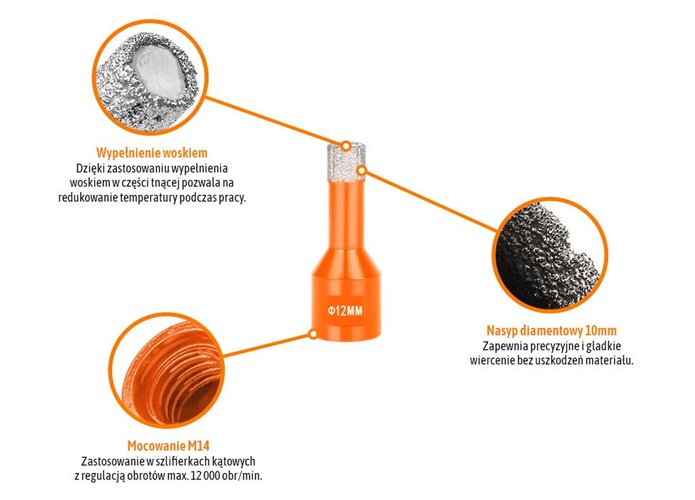 Otwornica diamentowa z uchwytem M14/12 mm / TEGER