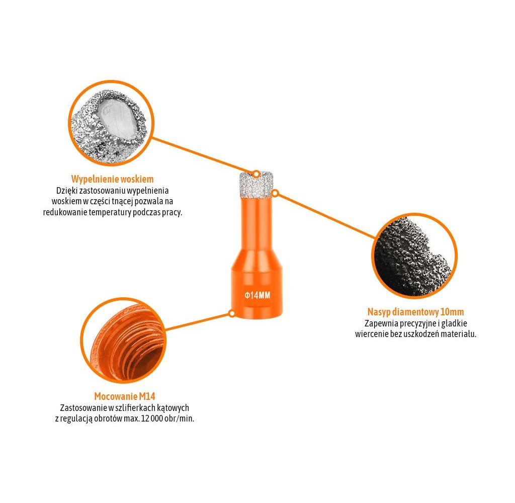 Otwornica diamentowa z uchwytem M14/14 mm / TEGER