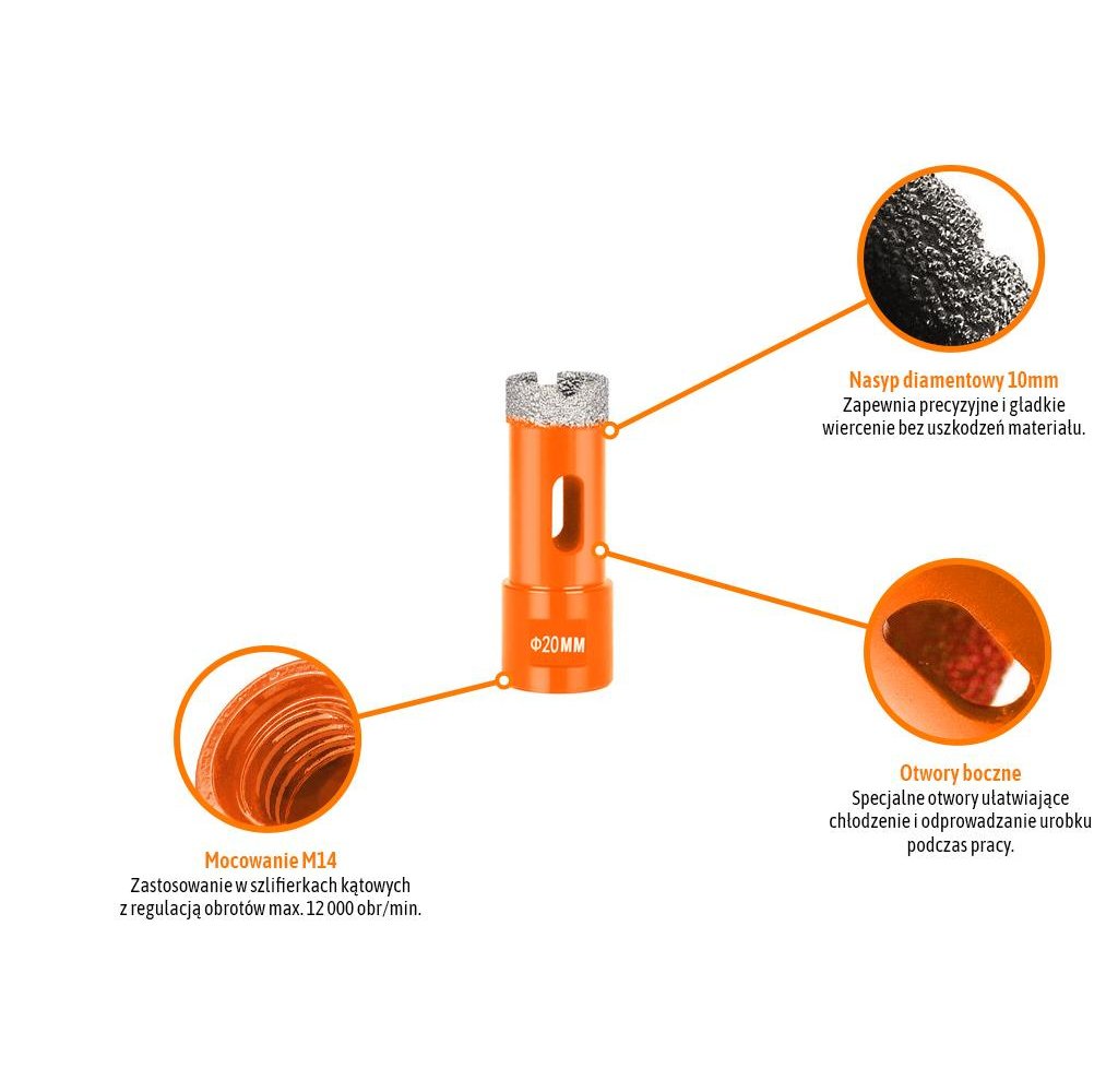 Otwornica diamentowa z uchwytem M14/20 mm / TEGER