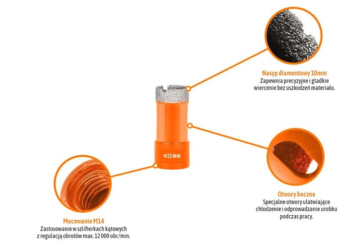 Otwornica diamentowa z uchwytem M14/25 mm / TEGER