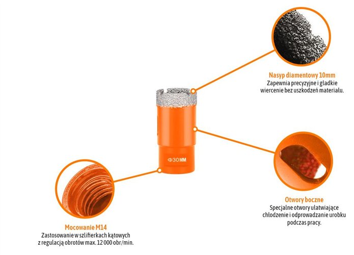 Otwornica diamentowa z uchwytem M14/30 mm / TEGER
