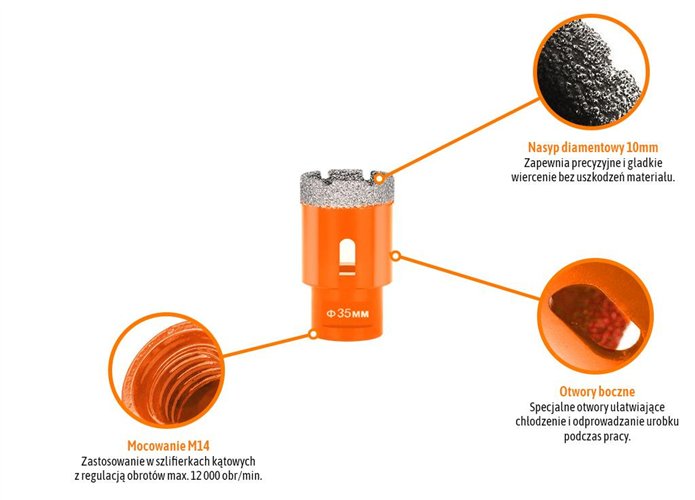 Otwornica diamentowa z uchwytem M14/35 mm / TEGER