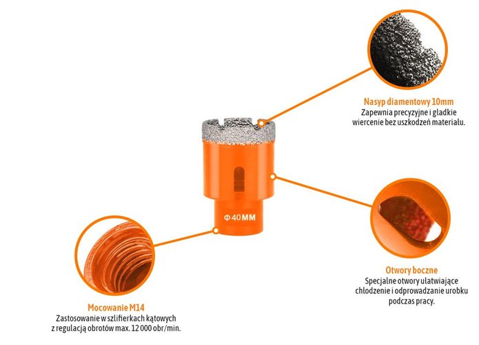 Otwornica diamentowa z uchwytem M14/40 mm / TEGER