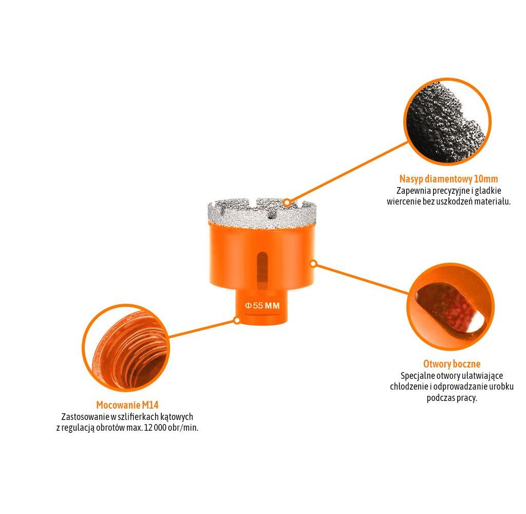 Otwornica diamentowa z uchwytem M14/55 mm / TEGER