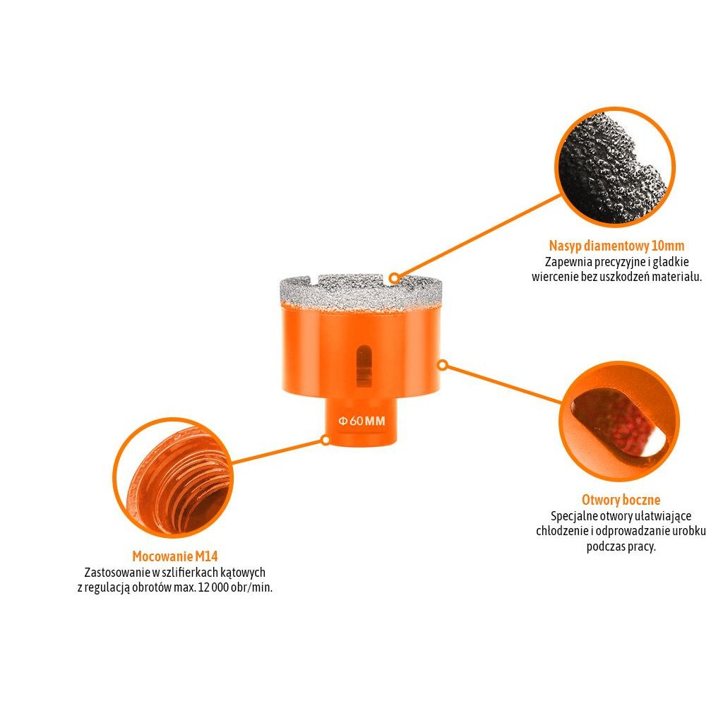 Otwornica diamentowa z uchwytem M14/60 mm / TEGER