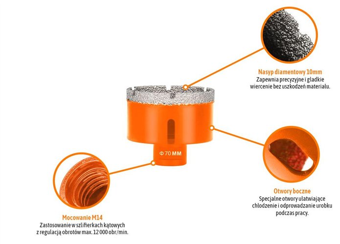 Otwornica diamentowa z uchwytem M14/70 mm / TEGER