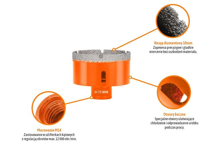 Otwornica diamentowa z uchwytem M14/75 mm / TEGER