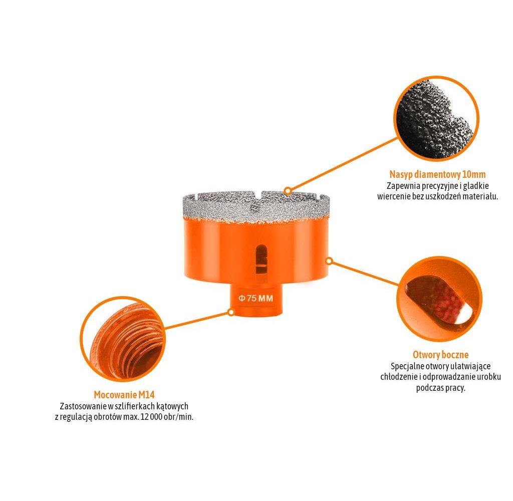 Otwornica diamentowa z uchwytem M14/75 mm / TEGER