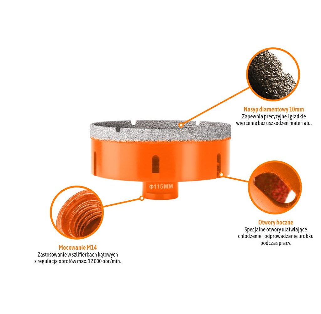 Otwornica diamentowa z uchwytem M14/115 mm / TEGER
