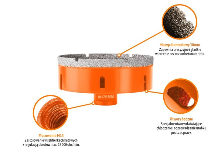 Otwornica diamentowa z uchwytem M14/125 mm / TEGER