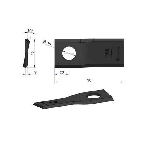 Nóż. nożyk kosiarka prawy 96x40x3mm otwór 19 zastosowanie 16502726 Deutz Fahr Kverneland WARYŃSKI ( sprzedawane po 25 )