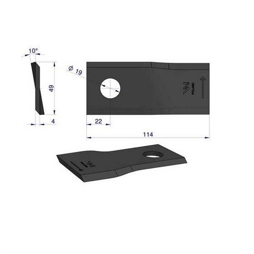 Nóż. nożyk kosiarka lewy 114x48x4mm otwór 19 zastosowanie 13800014 JF-Stoll WARYŃSKI ( sprzedawane po 25 )