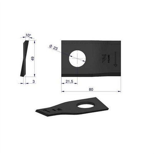 Nóż. nożyk kosiarka prawy 94x48x3mm otwór 23 zastosowanie T673R Mortl WARYŃSKI ( sprzedawane po 25 )