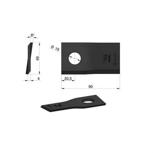 Nóż. nożyk kosiarka prawy 90x48x4mm otwór 19 zastosowanie 1448261 Krone WARYŃSKI ( sprzedawane po 25 )