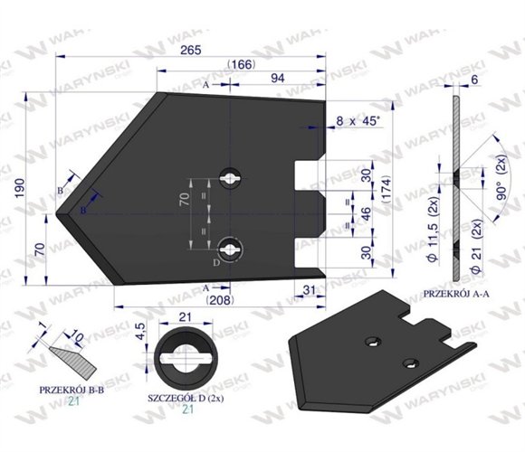 Lemiesz, listwowy prawy szerokość wyorywania 620mm, zastosowanie Grimme, Waryński