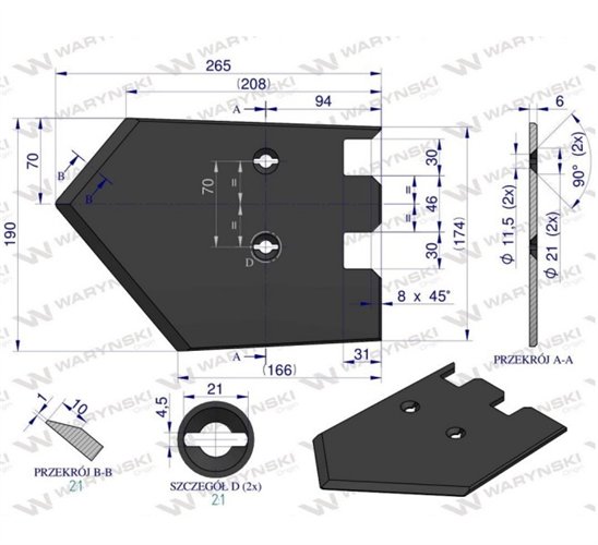 Lemiesz, listwowy lewy szerokość wyorywania 620mm, zastosowanie Grimme, Waryński