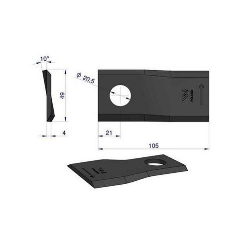 Nóż. nożyk kosiarka lewy 105x48x4mm otwór 20 zastosowanie 6801410 Kuhn WARYŃSKI ( sprzedawane po 25 )