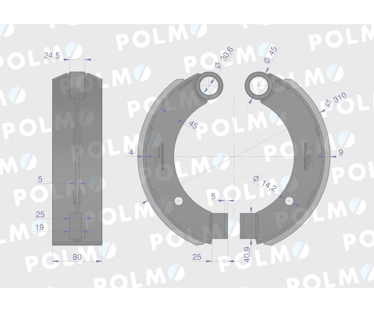 Szczęka hamulcowa kpl. 1-prawa 1-lewa przyczepa D-47 7037020050 7037020040 POLMO