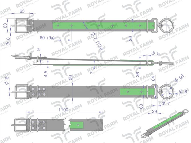 Obroża szeroka, 110 cm x 5 cm z okrętką 8 mm, Royal Farm