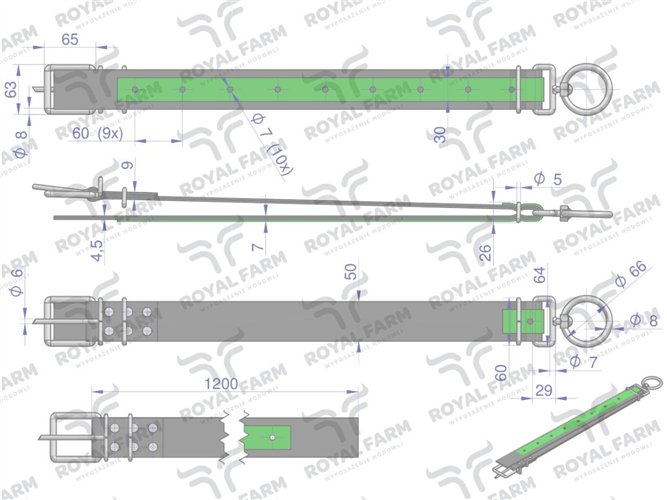 Obroża szeroka, 120 cm x 5 cm z okrętką 8 mm, Royal Farm