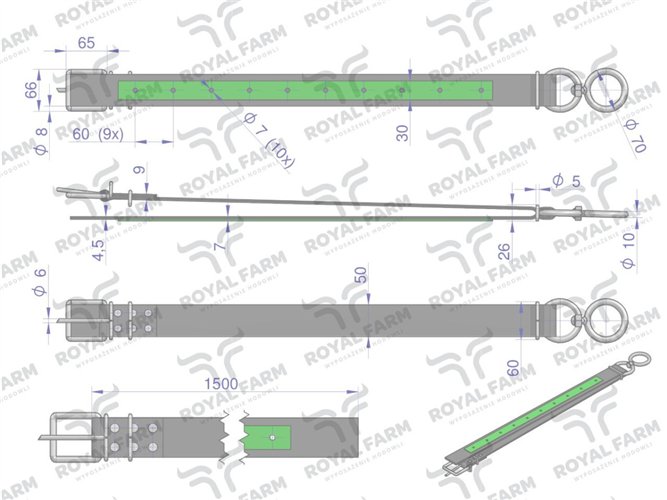 Obroża szeroka, 150 cm x 5 cm z okrętką 10 mm, BYK, Royal Farm