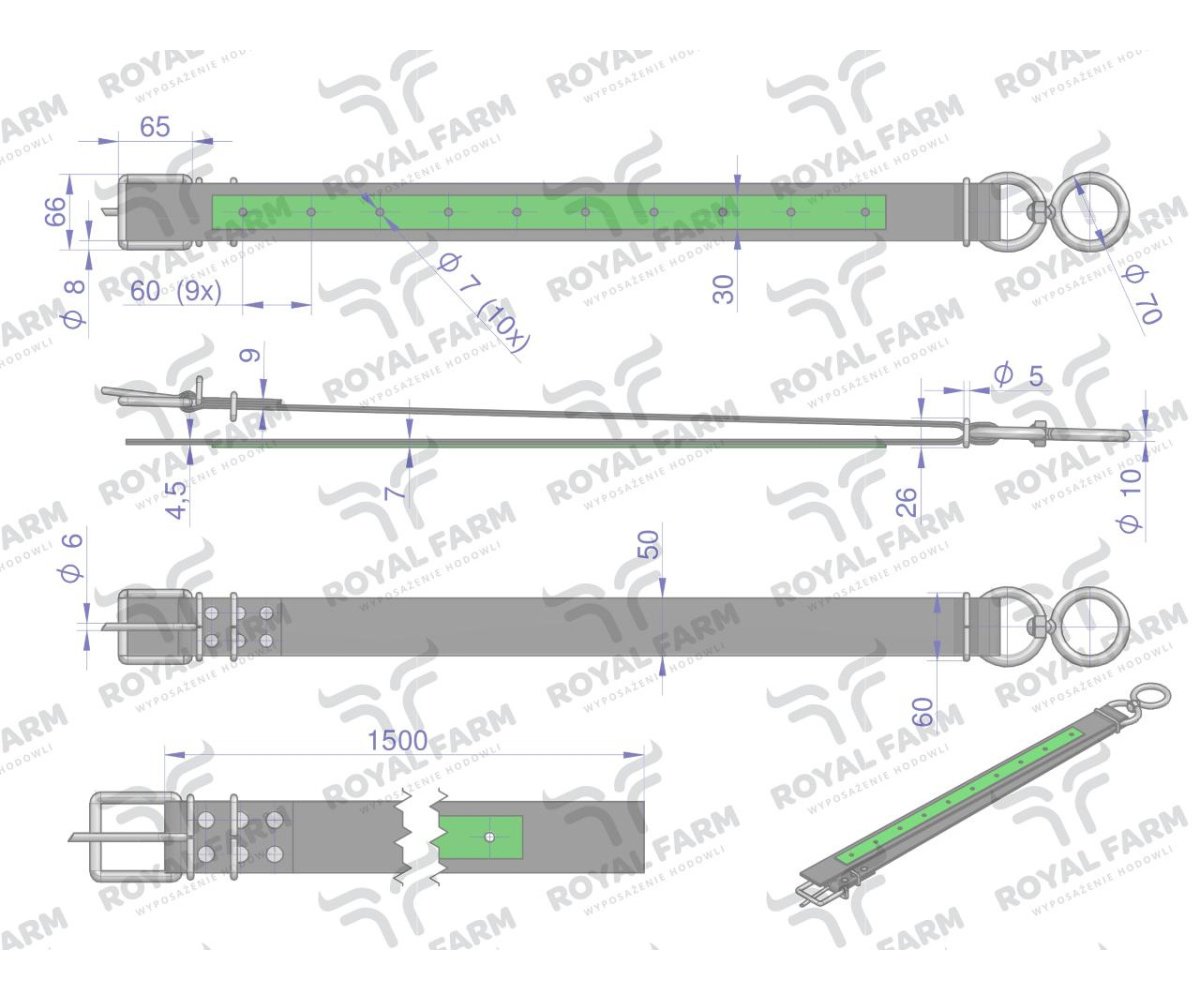 Obroża szeroka, 150 cm x 5 cm z okrętką 10 mm, BYK, Royal Farm