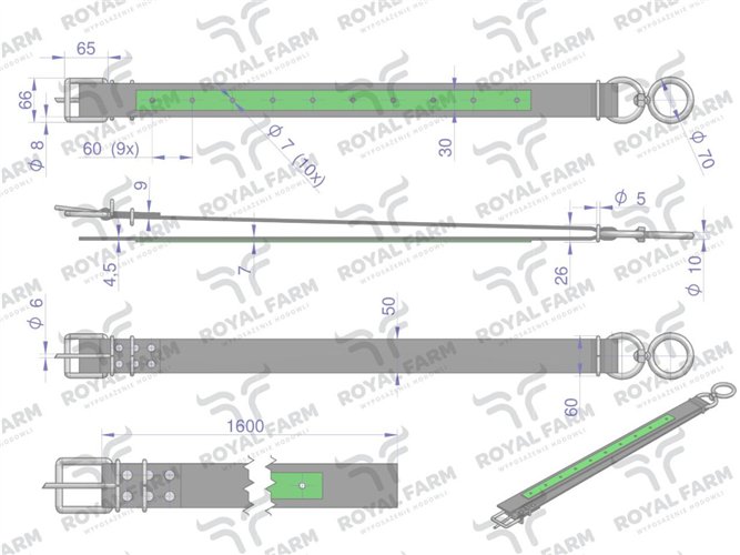 Obroża szeroka, 160 cm x 5 cm z okrętką 10 mm, Royal Farm