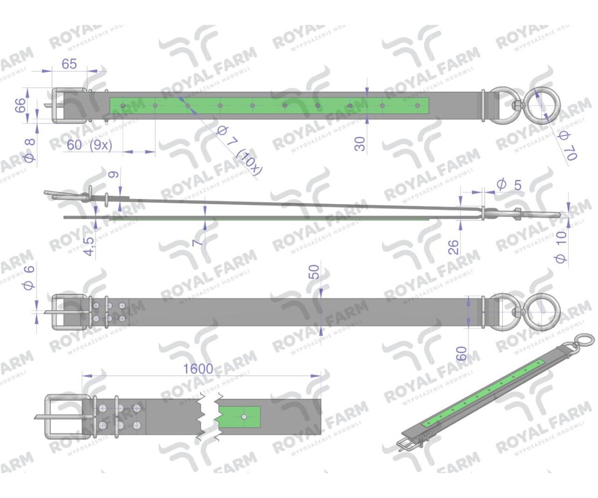 Obroża szeroka, 160 cm x 5 cm z okrętką 10 mm, Royal Farm