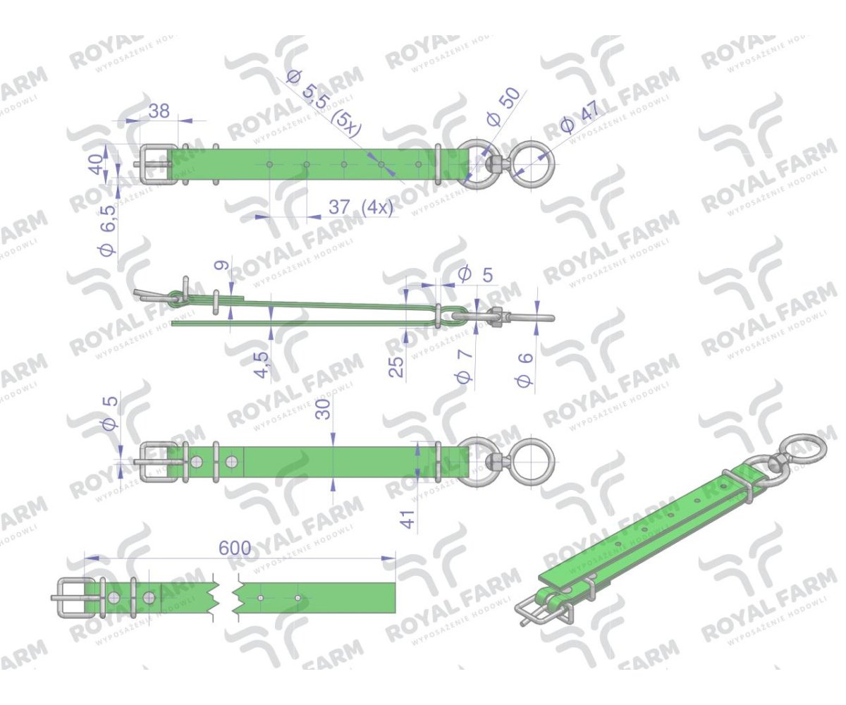 Obroża wąska, 60 cm x 3 cm z okrętką , Royal Farm