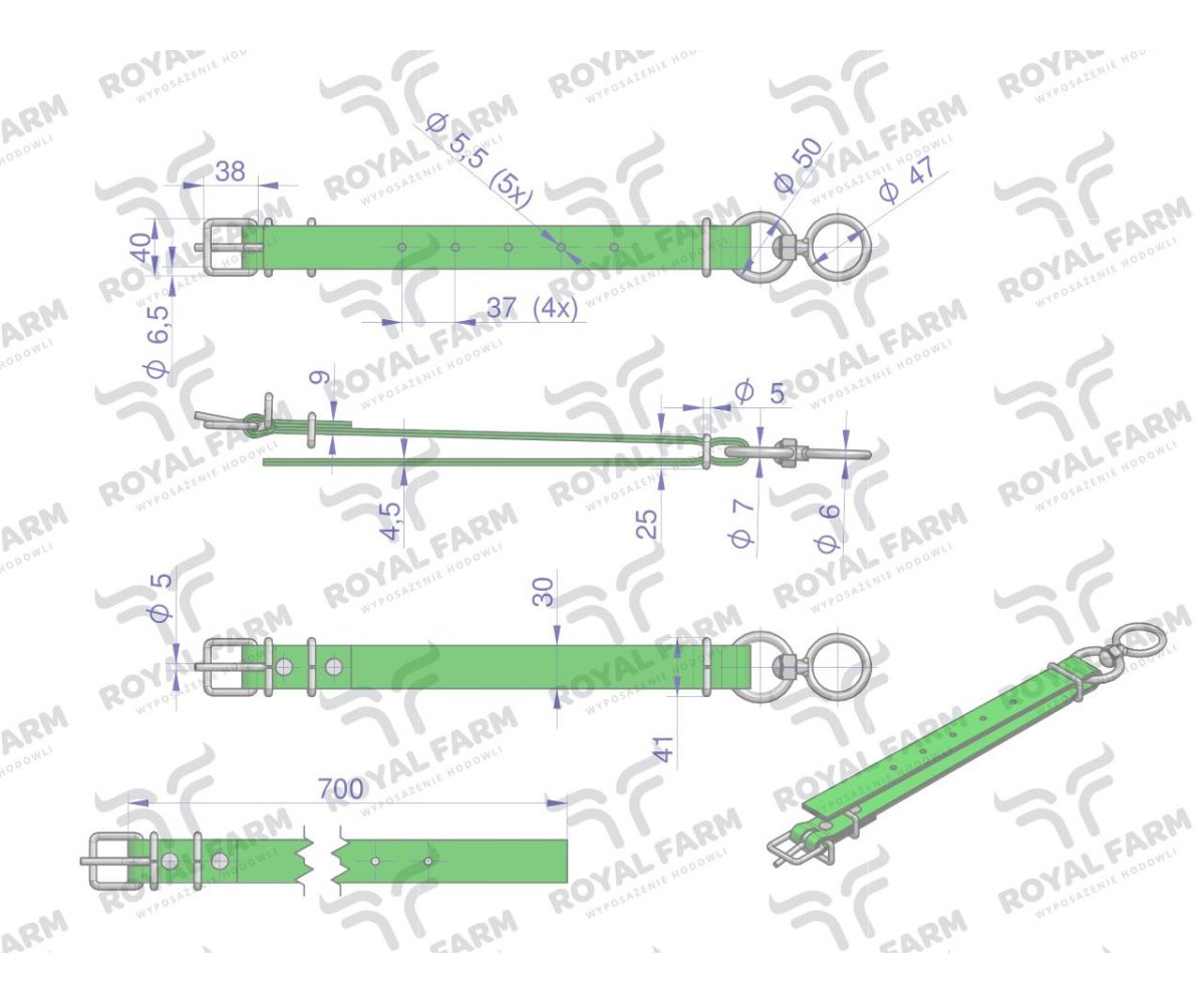 Obroża wąska, 70 cm x 3 cm z okrętką , Royal Farm