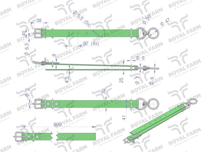 Obroża wąska, 80 cm x 3 cm z okrętką , Royal Farm
