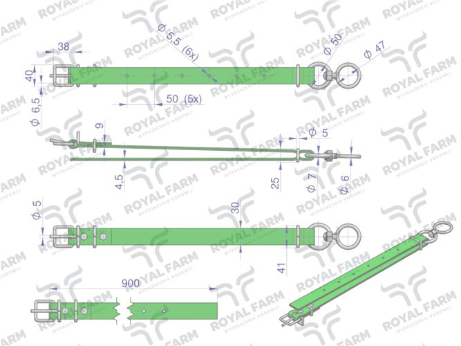 Obroża wąska, 90 cm x 3 cm z okrętką , Royal Farm
