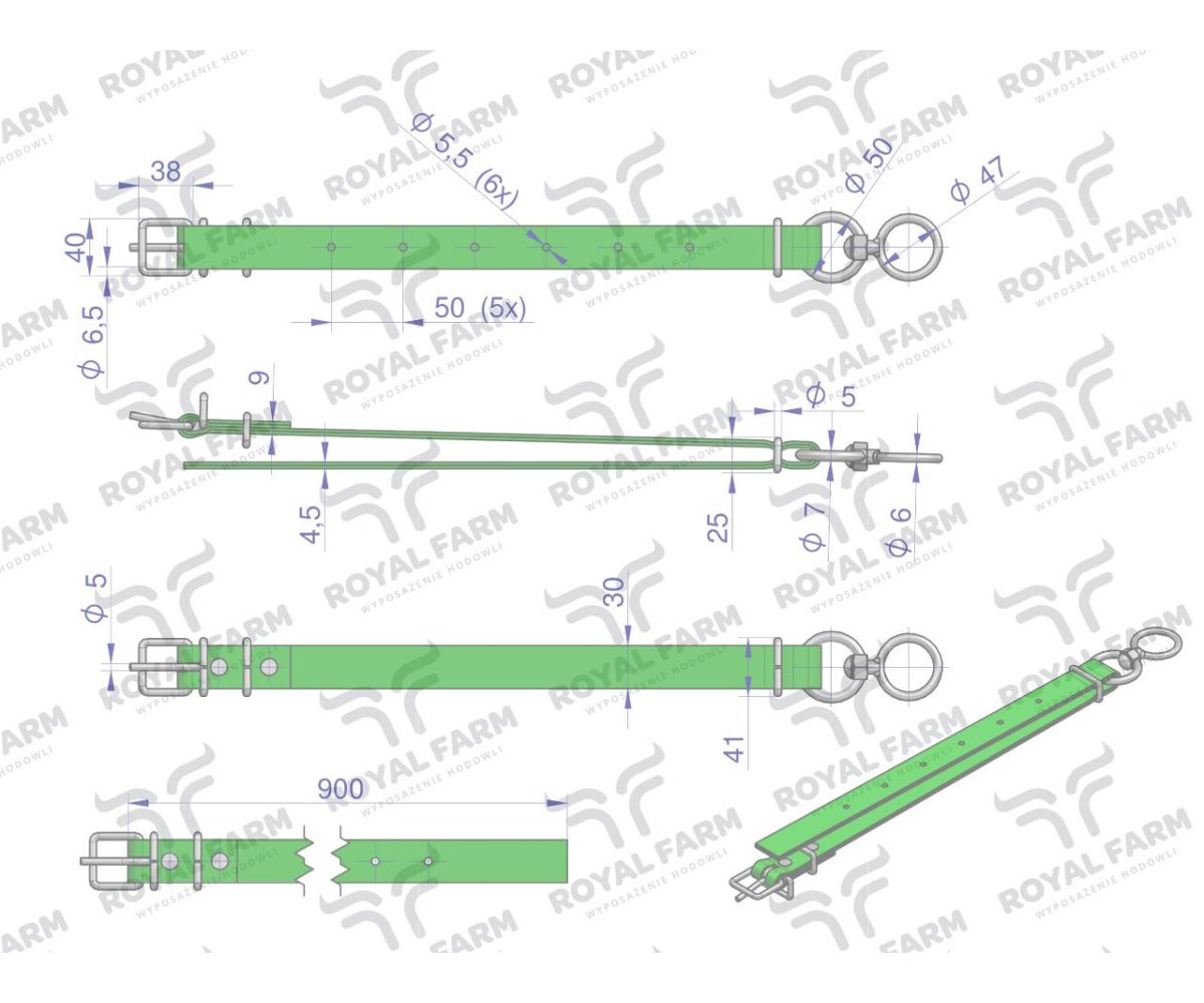 Obroża wąska, 90 cm x 3 cm z okrętką , Royal Farm