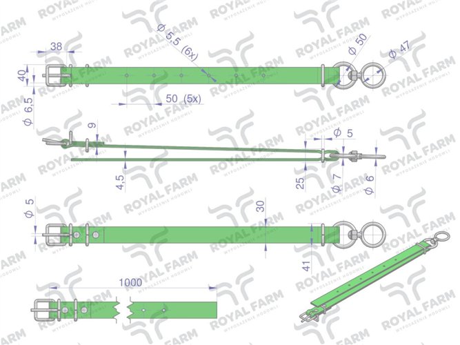 Obroża wąska, 100 cm x 3 cm z okrętką , CIELE, Royal Farm