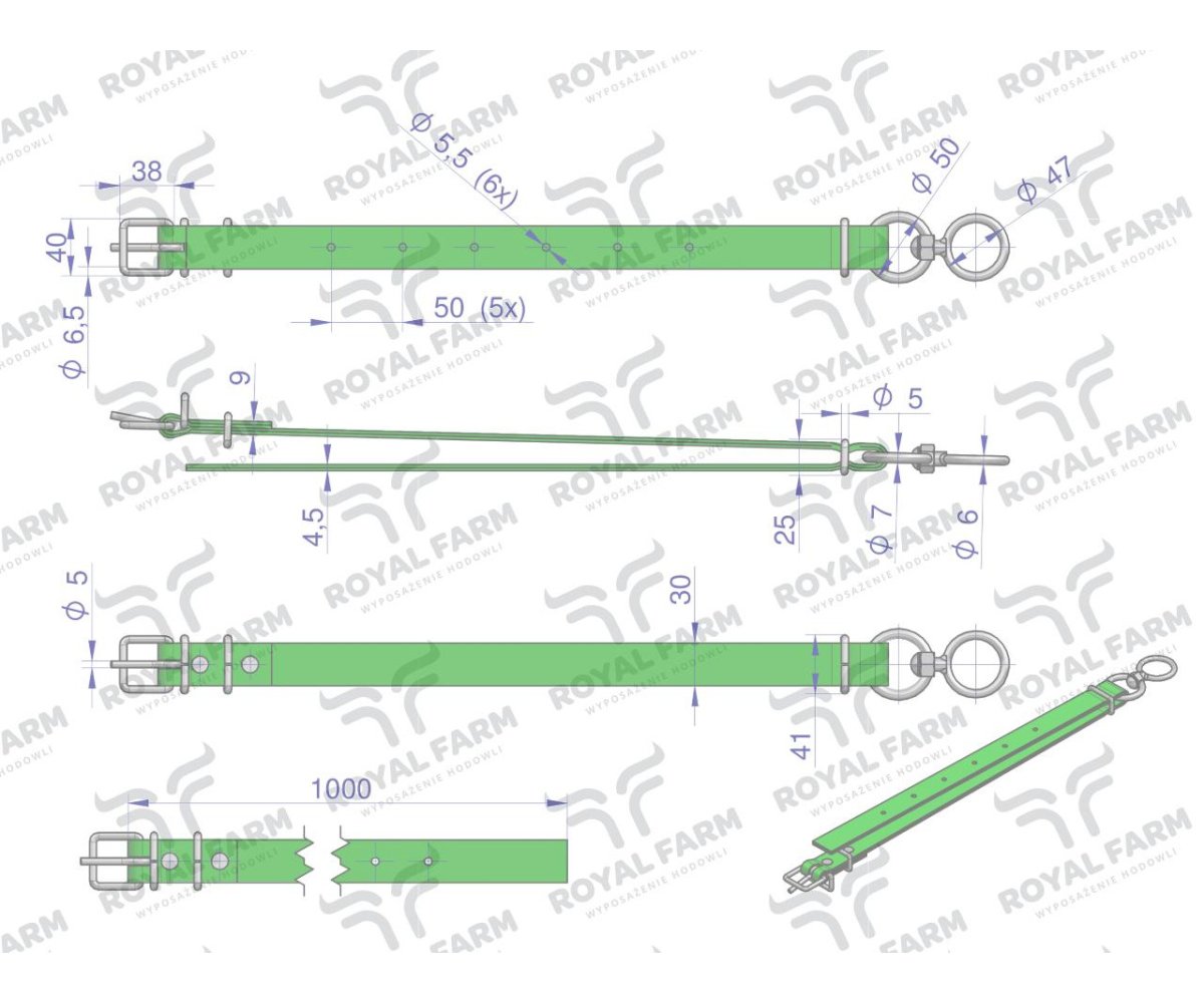 Obroża wąska, 100 cm x 3 cm z okrętką , CIELE, Royal Farm