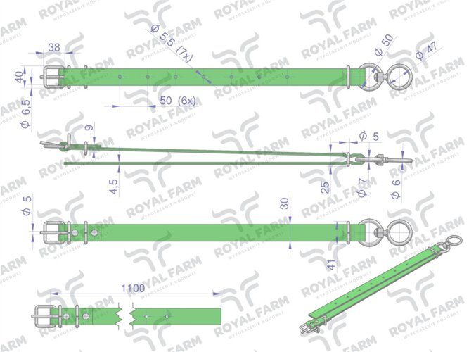 Obroża wąska, 110 cm x 3 cm z okrętką , Royal Farm