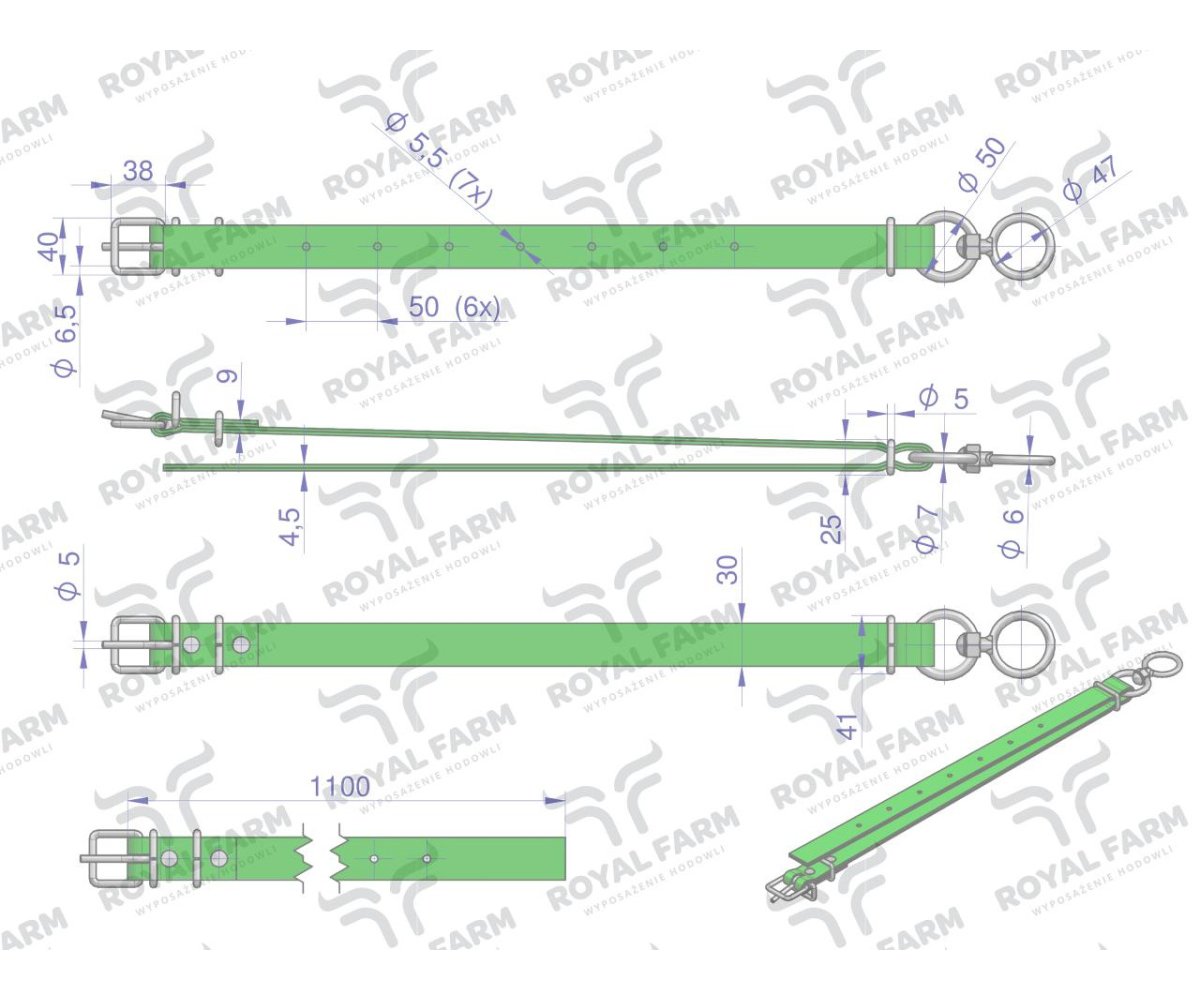 Obroża wąska, 110 cm x 3 cm z okrętką , Royal Farm