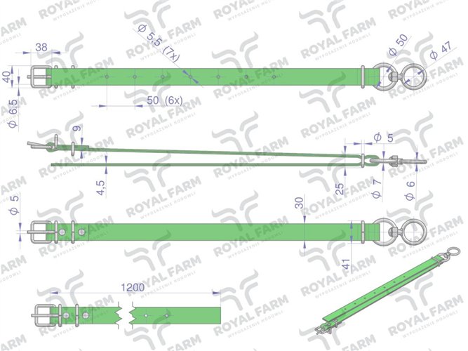Obroża wąska, 120 cm x 3 cm z okrętką , Royal Farm