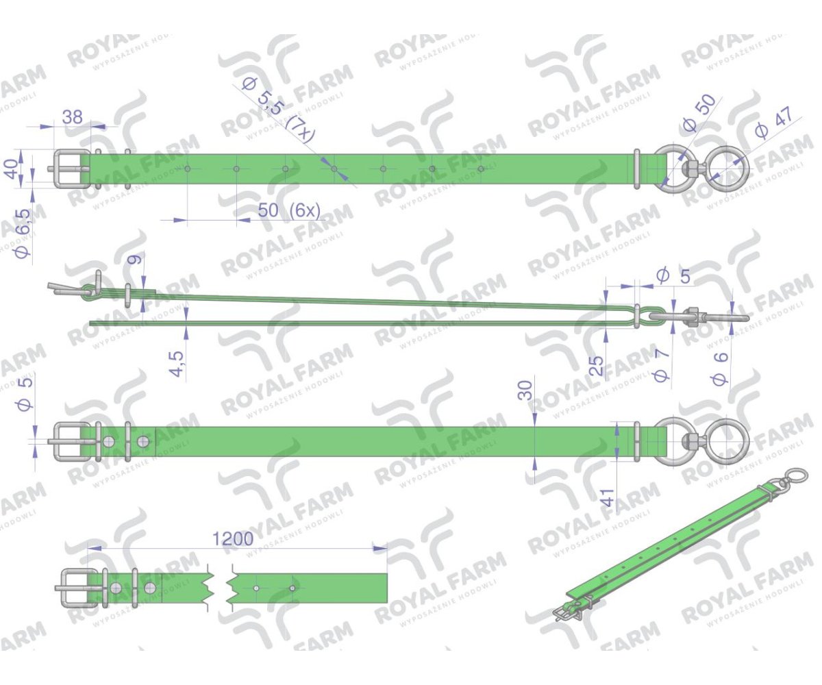 Obroża wąska, 120 cm x 3 cm z okrętką , Royal Farm