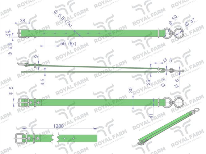 Obroża wąska, 130 cm x 3 cm z okrętką , Royal Farm