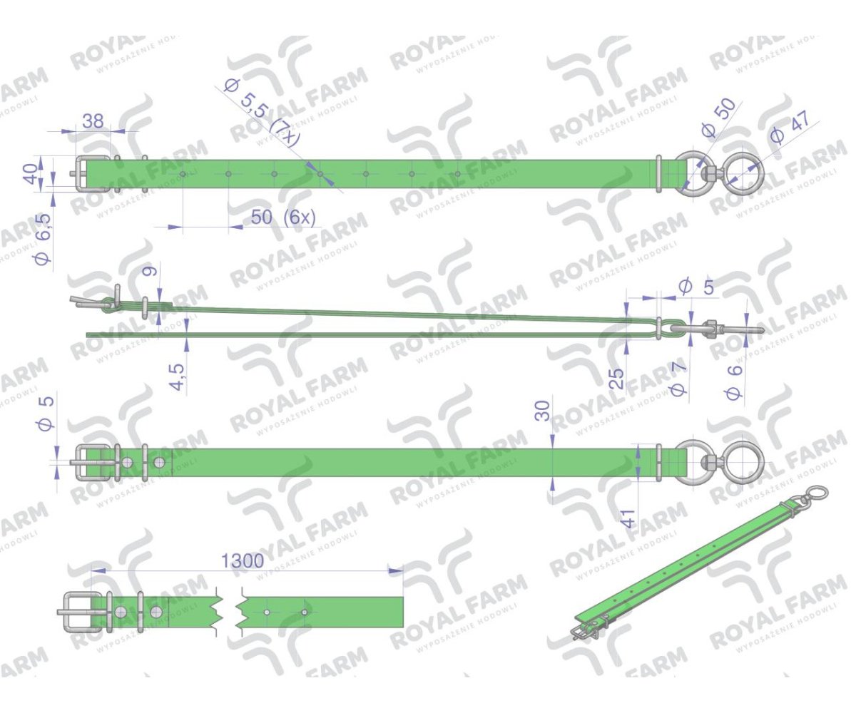 Obroża wąska, 130 cm x 3 cm z okrętką , Royal Farm