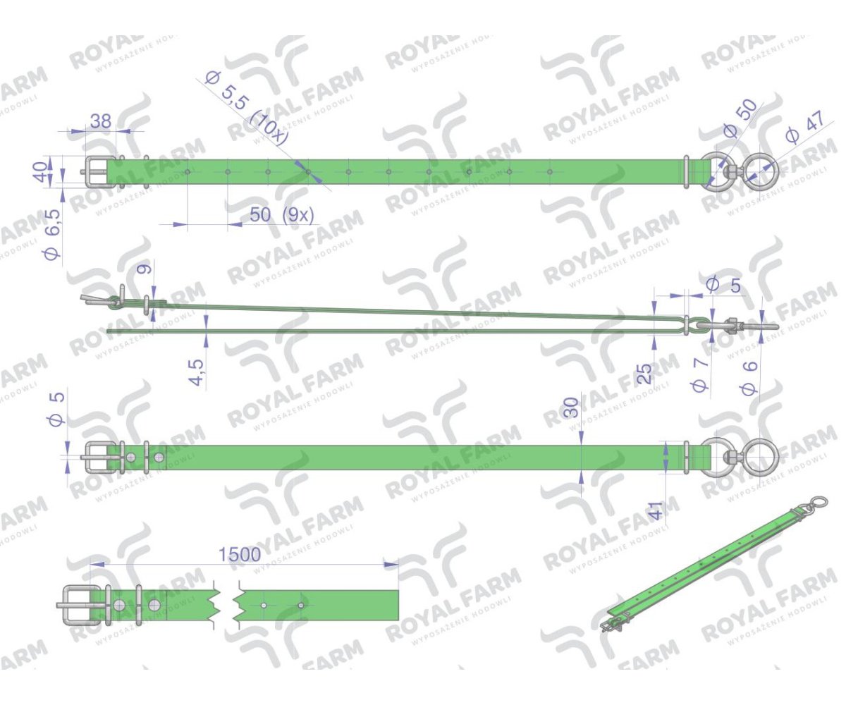 Obroża wąska, 150 cm x 3 cm z okrętką , Royal Farm