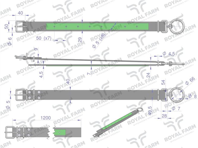 Obroża, 120 cm x 4 cm z okrętką 8 mm, JAŁÓWKA, Royal Farm