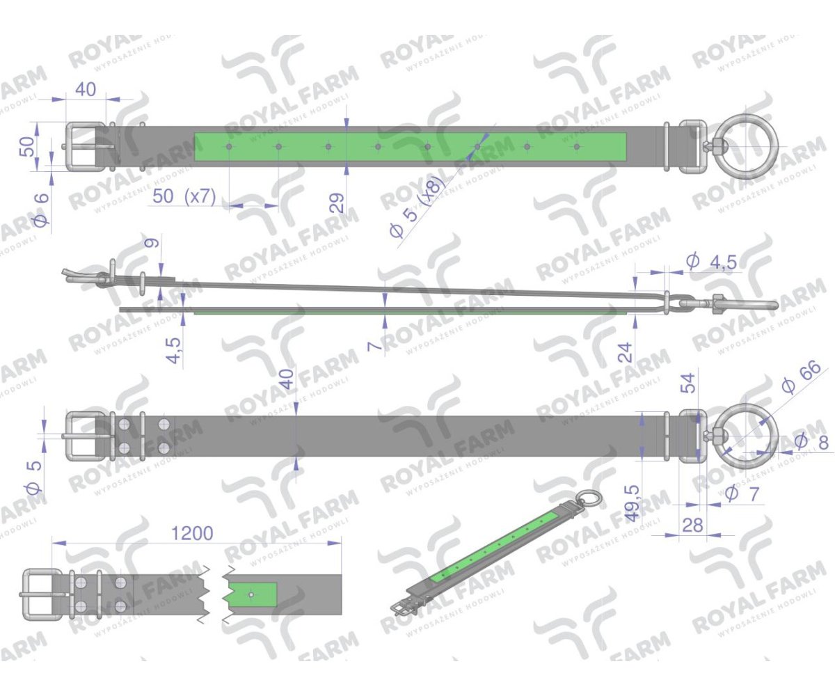 Obroża, 120 cm x 4 cm z okrętką 8 mm, JAŁÓWKA, Royal Farm