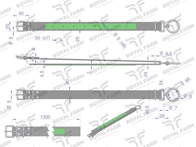 Obroża, 130 cm x 4 cm z okrętką 8 mm, Royal Farm