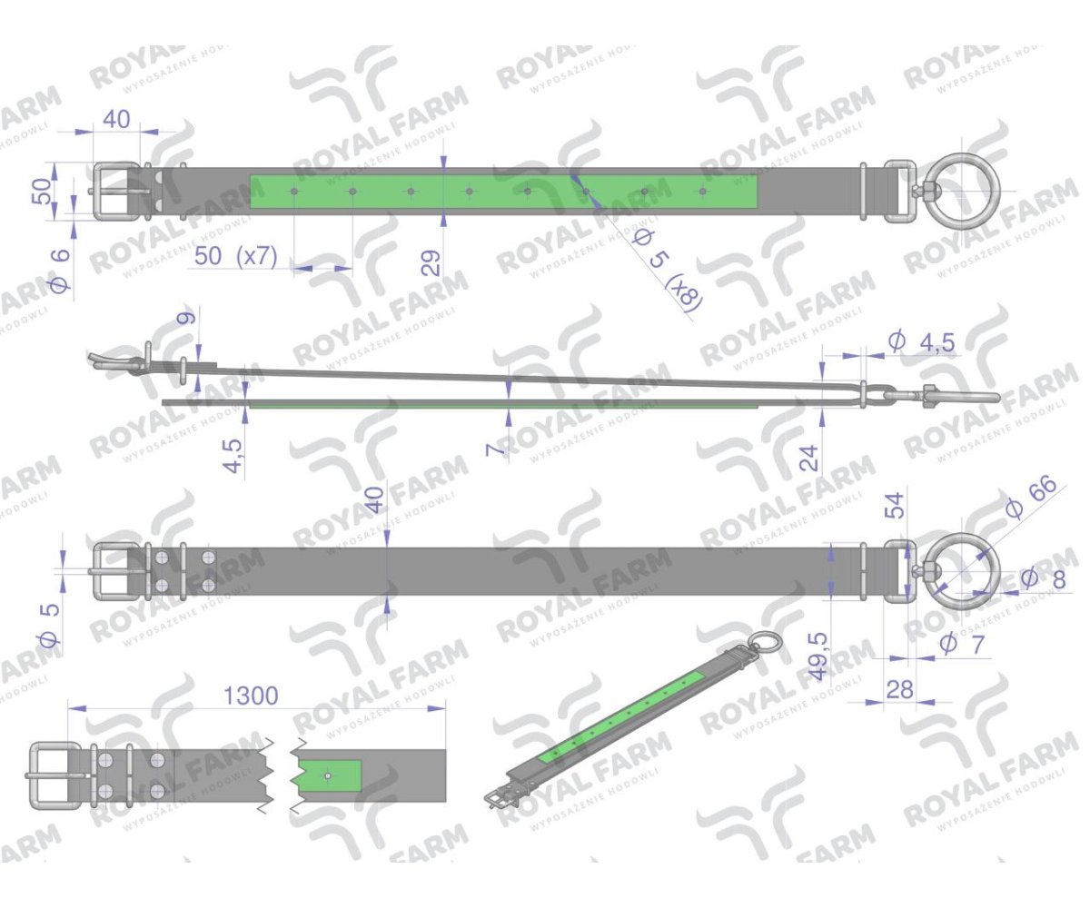 Obroża, 130 cm x 4 cm z okrętką 8 mm, Royal Farm