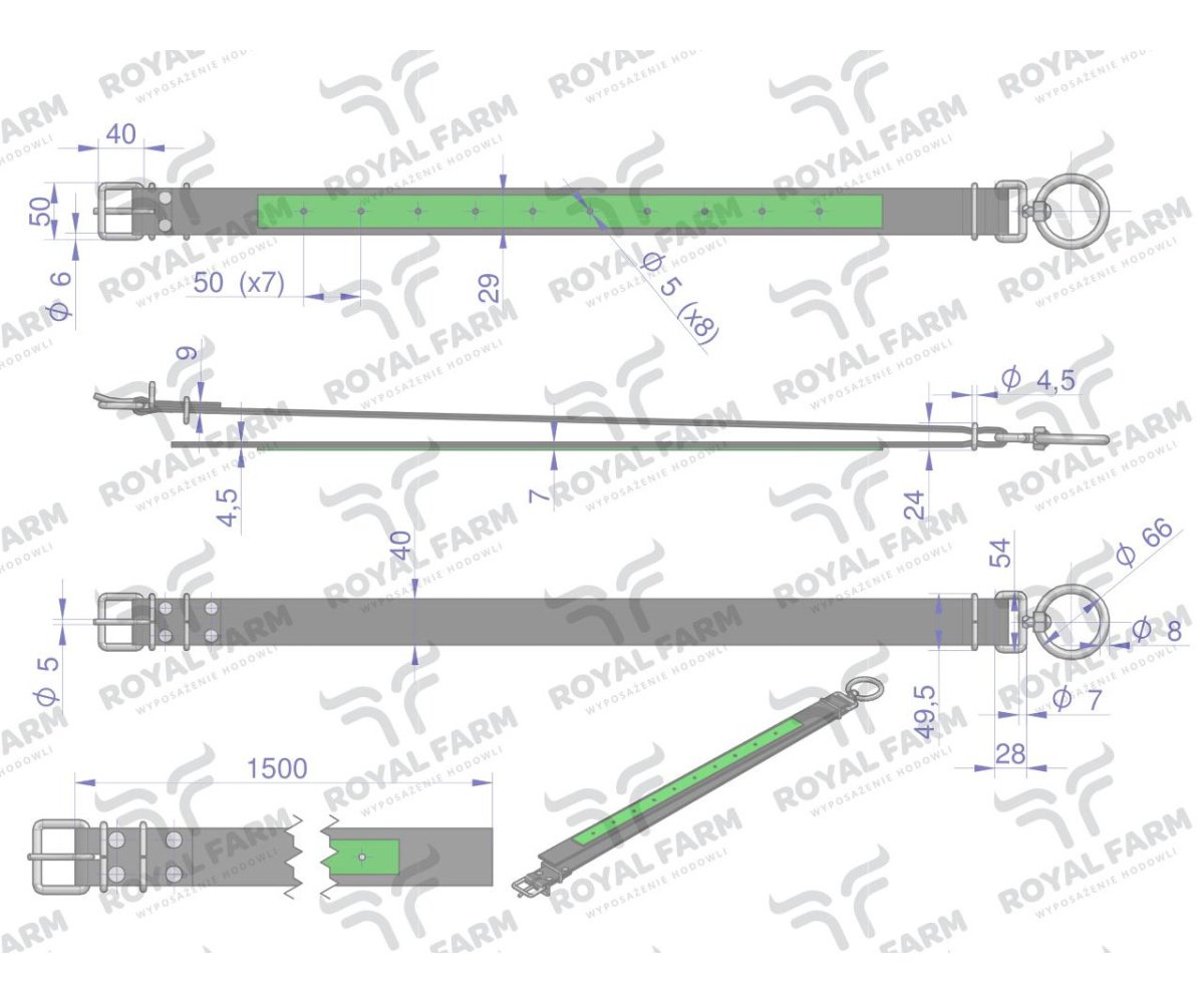 Obroża, 150 cm x 4 cm z okrętką 8 mm, Royal Farm