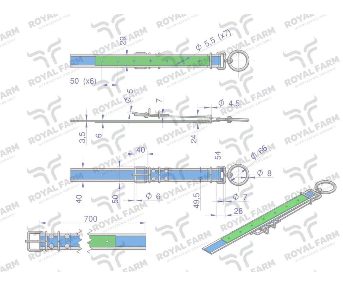 Obroża dla cieląt, 70 cm x 4 cm z okrętką 8mm, Royal Farm