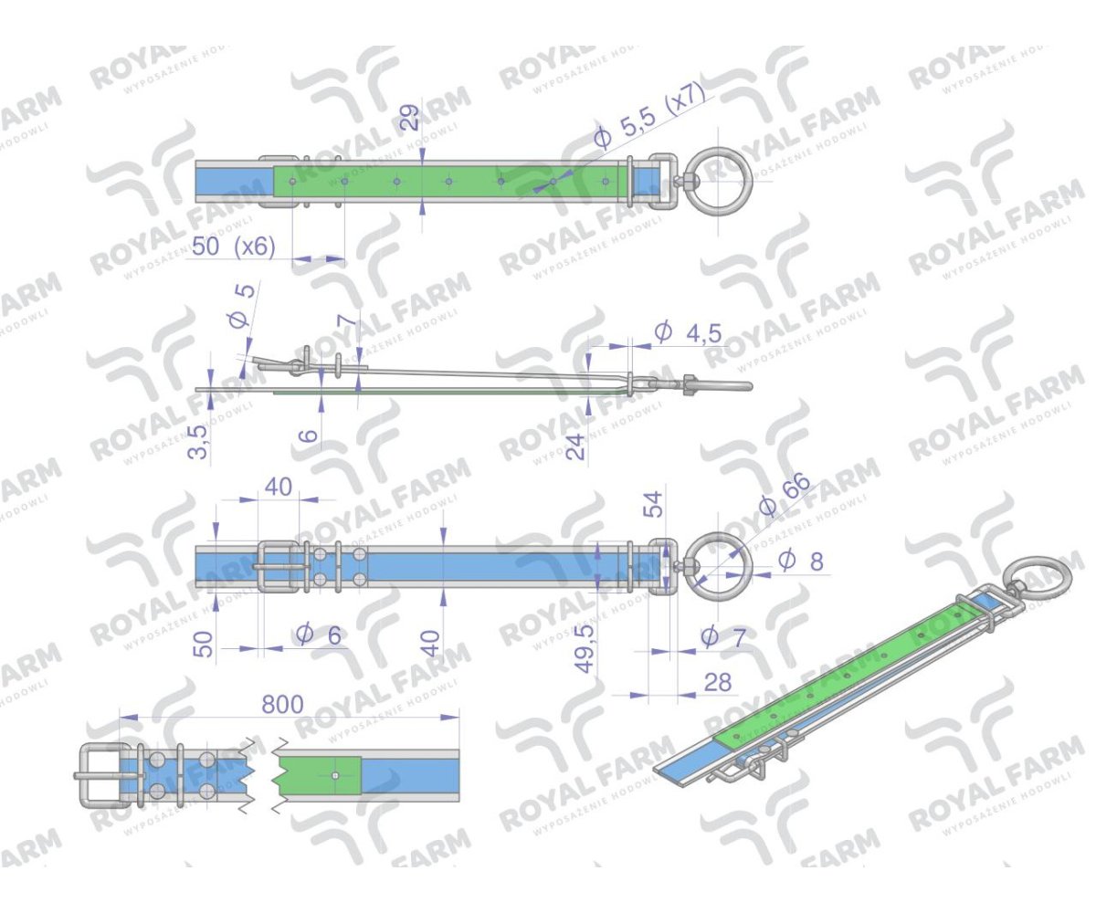 Obroża dla cieląt, 80 cm x 4 cm z okrętką 8mm, Royal Farm